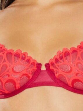Savage X Fenty “Not Sorry” lace balconette bra in Goji Berry Red - 32DD, NWT